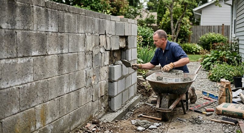 Cinder Block Wall Repair in Derby, CT